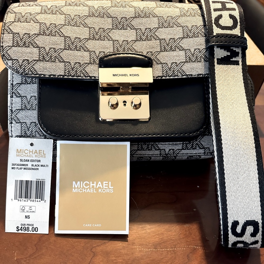 Michael Kors Sloan Editor Medium Flap Shoulder Crossbody Bag MK Black